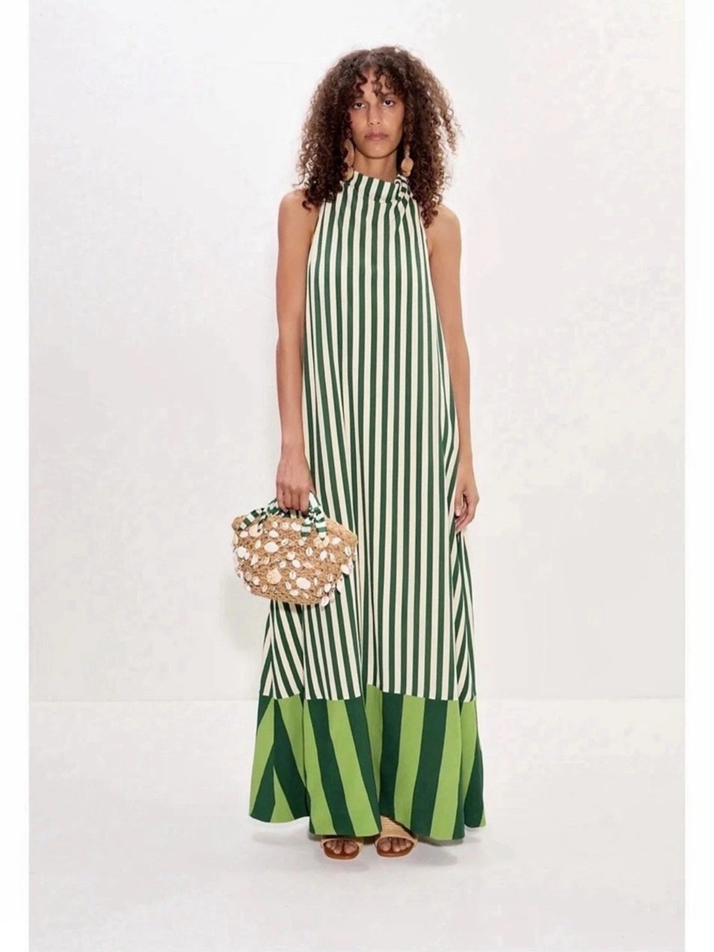 Simon Miller Mona Crepe Striped Maxi Dress in Green combo  NWT Medium